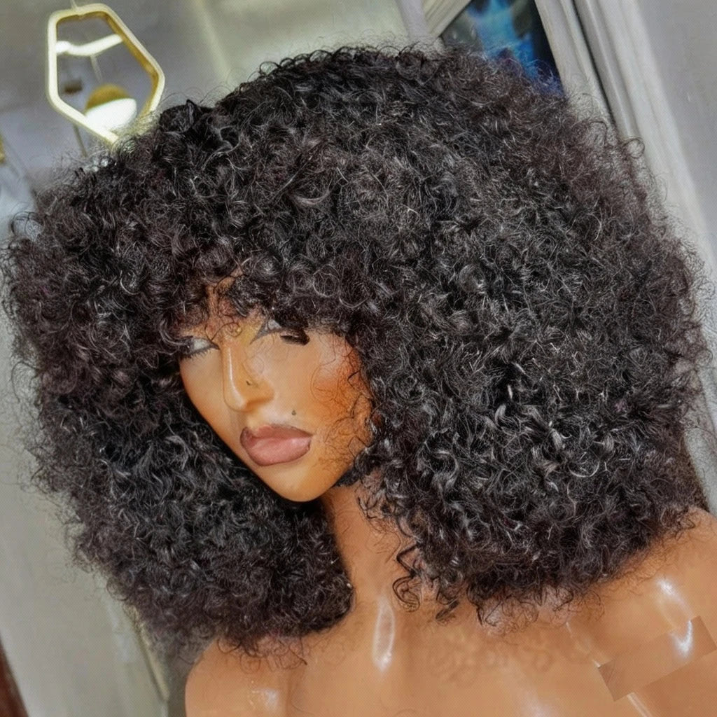 Afro Kinky Curly Glueless Lace Front Pre-plucked Human Hair Wig Ready To Go Hair For Women