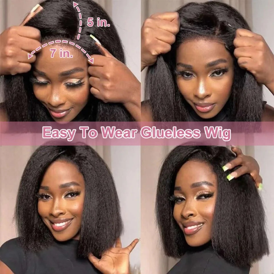 Kinky Straight Bob Lace Frontal Edges Curly Afro Yaki Wig