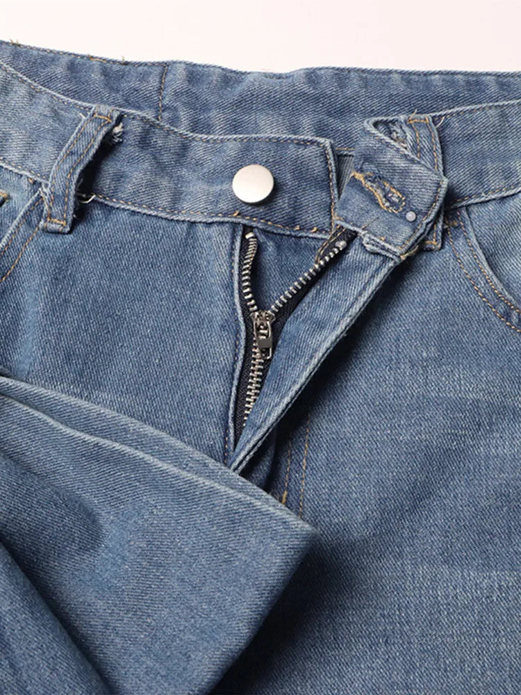 Strappy Women’s Jeans Low Rise Straight Wide Leg Baggy Jeans