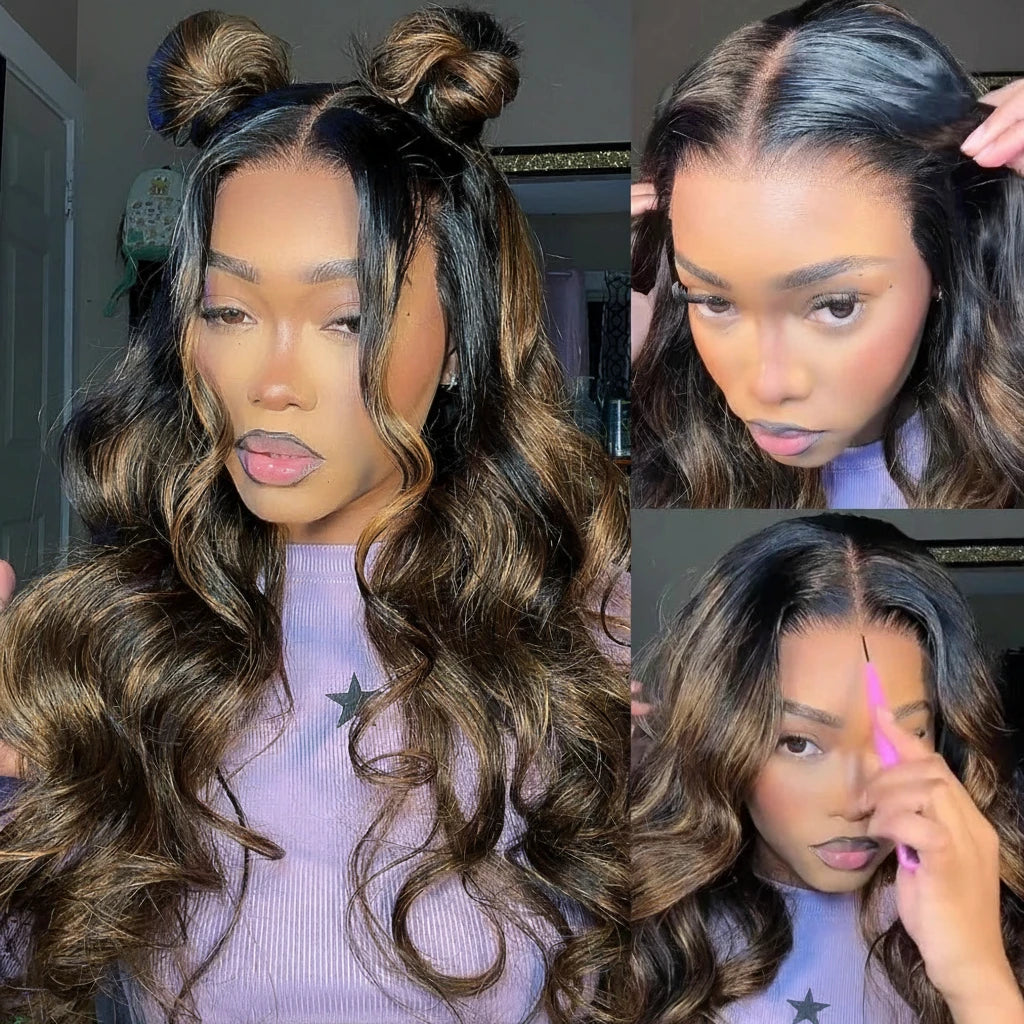 Balayage Highlight Body Wave 7x5 Human Hair Ready To Wear Go Wig