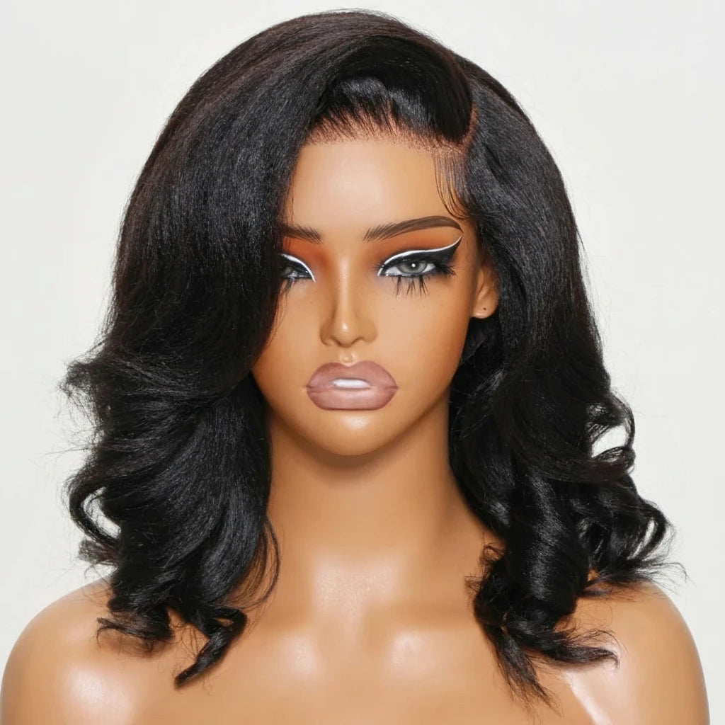 13x4 Light Yaki Loose Wave Bob Wig Pre Cut Pre Bleached Glueless Wig Human Hair