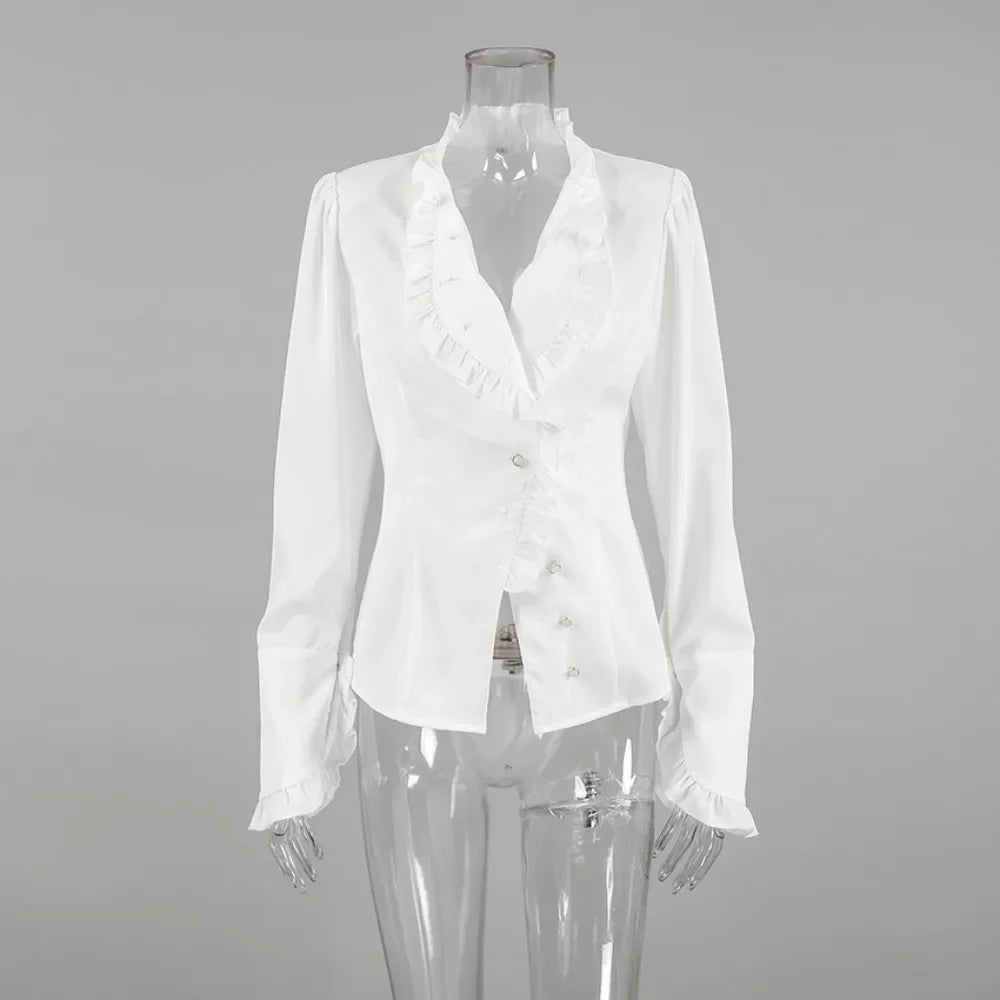Solid Spliced Button Blouses for Women Lapel Long Sleeve Tunic