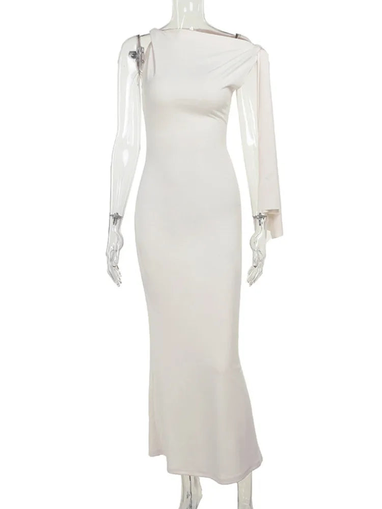 Diagonal Collar Sleeveless Maxi Off-shoulder Bodycon Dress