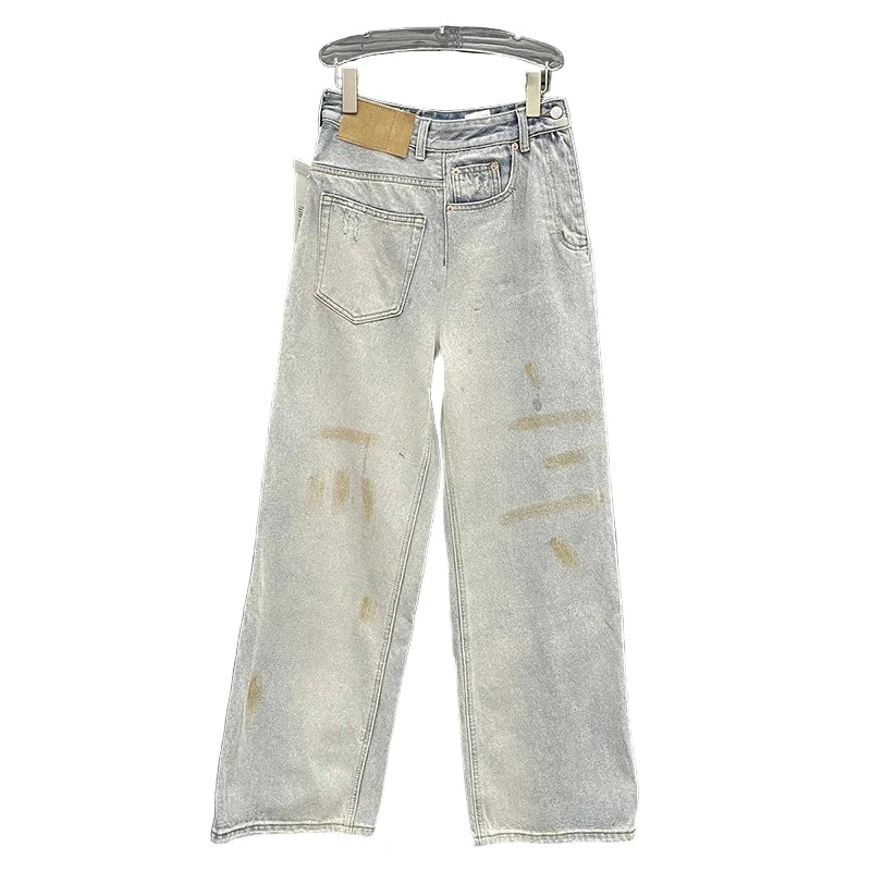 Vintage Women's Irregular High Waist Straight Leg Jeans