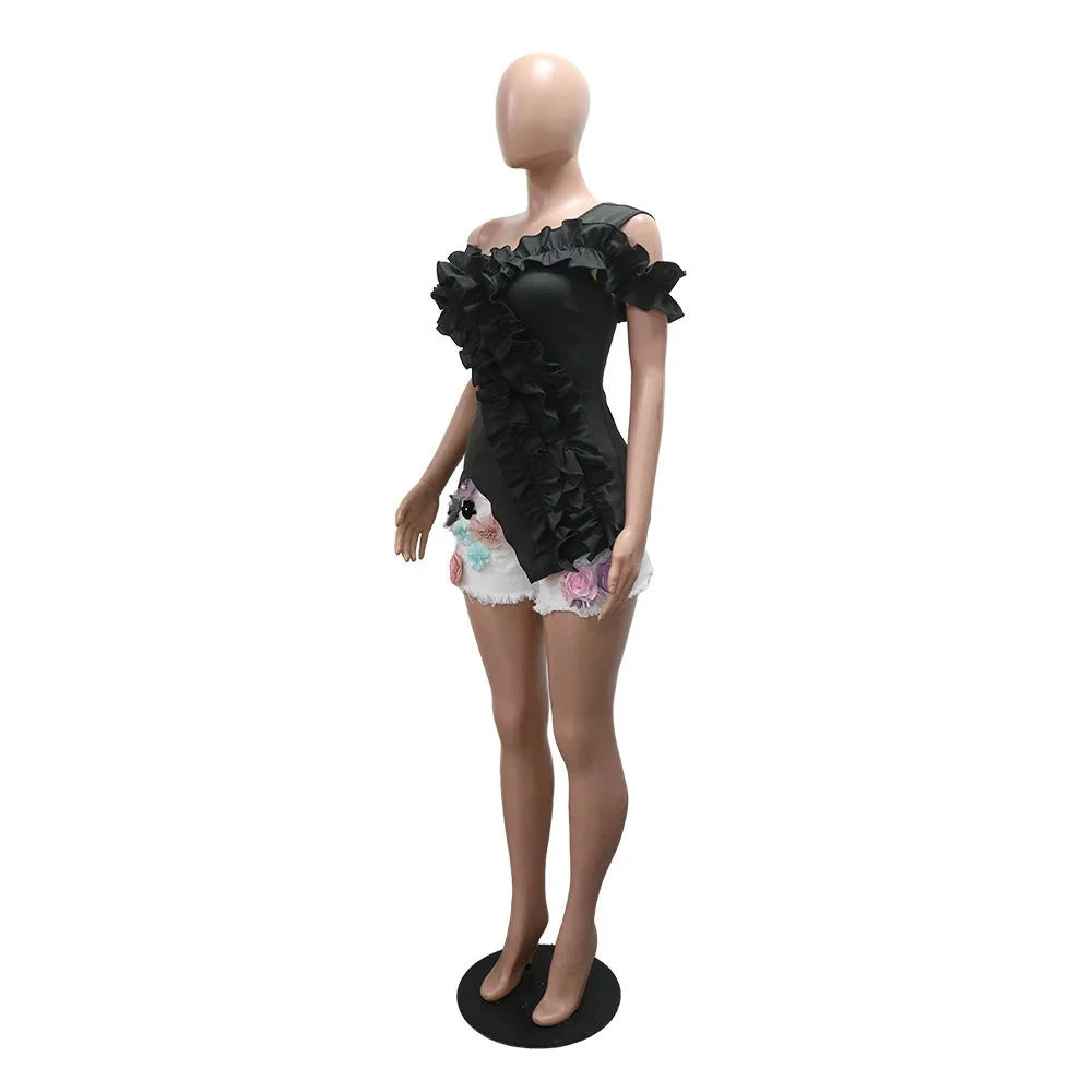 Women’s Short Sleeve Irregular Ruffles Splicing Top