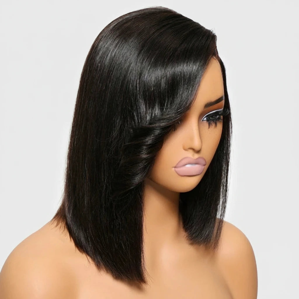 Lace Closure Bob Wig With Side Swept Bangs