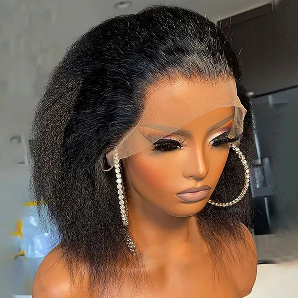 Kinky Straight Bob Lace Frontal Edges Curly Afro Yaki Wig