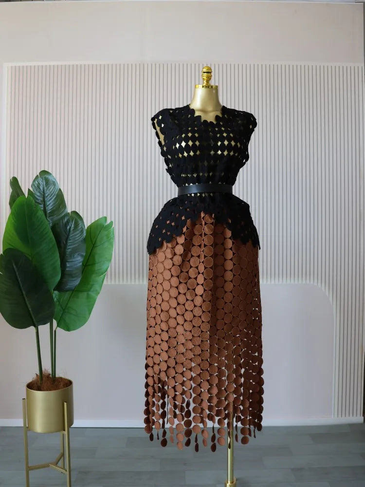 Women’s Cutout O-neck Top and Bodycon Maxi Long Skirt Set