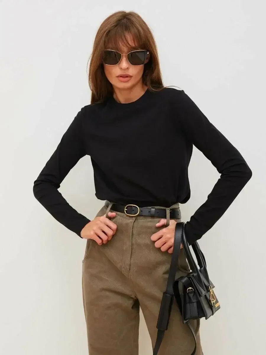 Basic Solid Long Sleeve Loose Oversized T Shirt