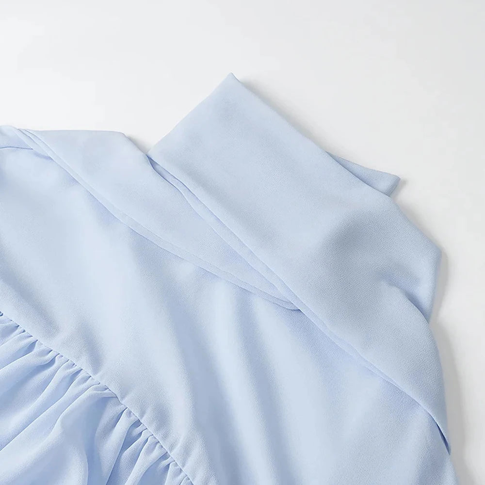 Women’s Solid Spliced Ruffles Slimming O Neck Long Sleeve Blouse