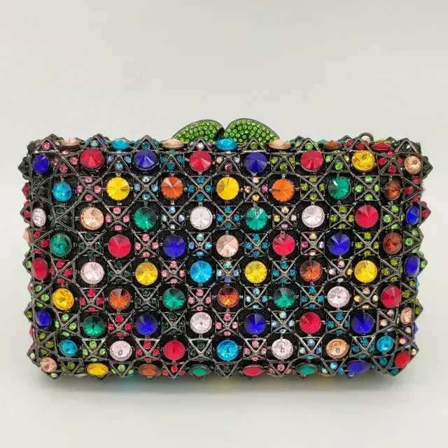 Hard Plaid Brown Crystal Clutch for Women