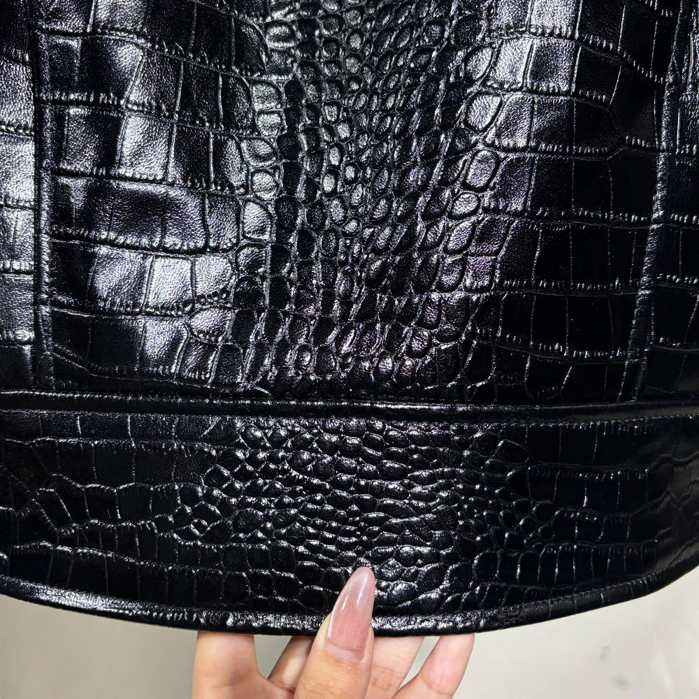 Motorcycle Crocodile Textured, Sheepskin Leather Jacket