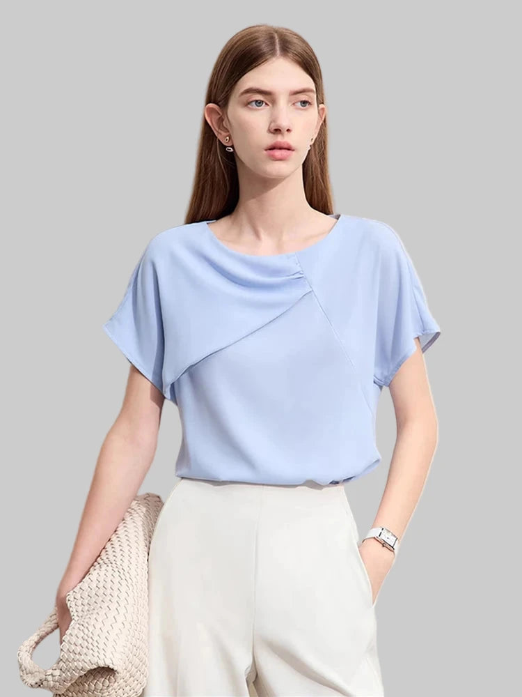 Women’s Round Neck Small Fly Sleeve Loose Basics Chiffon Blouse