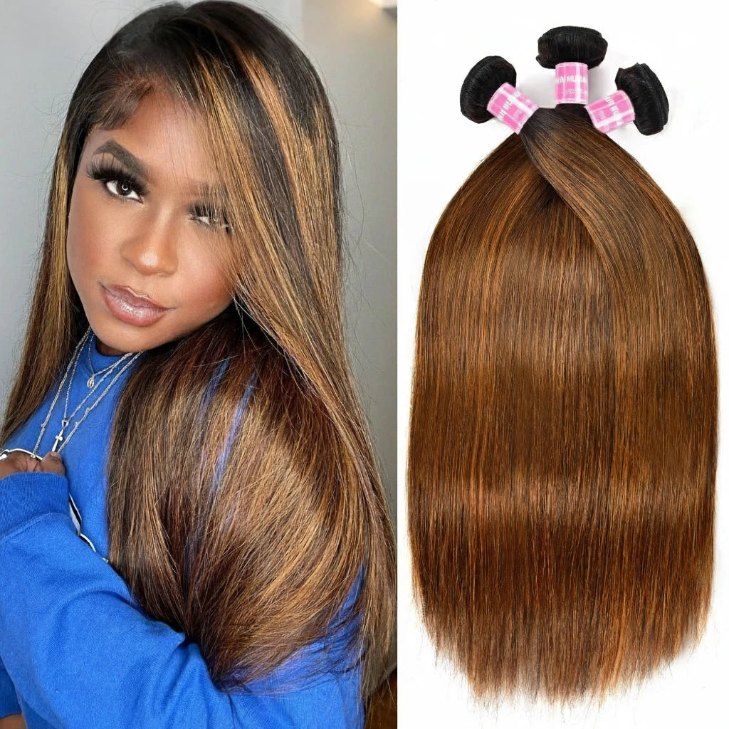 Balayage Straight Hair Bundles Pre Colored Sew Extensions