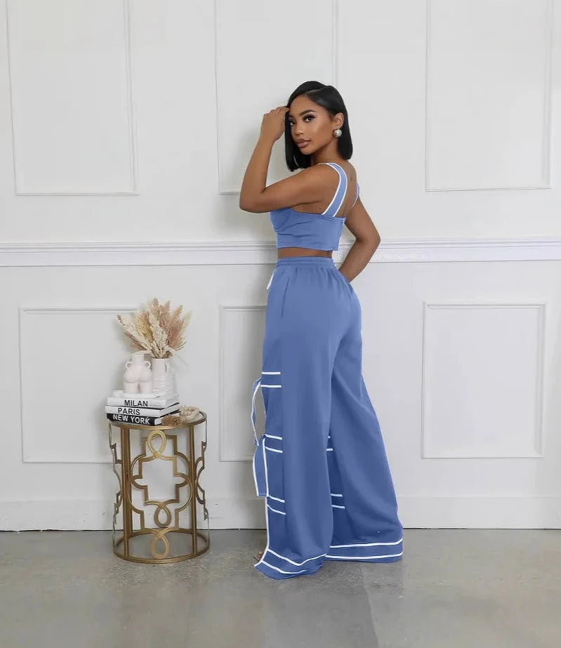 Women’s Striped Patchwork Bowknot Split Wide Pants