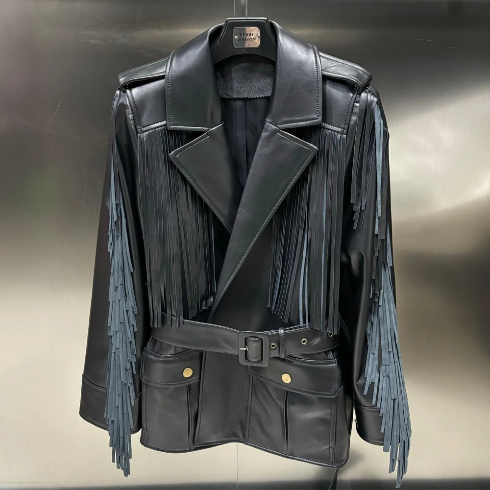Women's Leather Jacket with Fringes