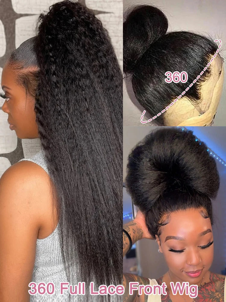 High Density Kinky Straight 360 Lace Front Human Hair Brazilian Yaki Straight 13x6 HD Wig