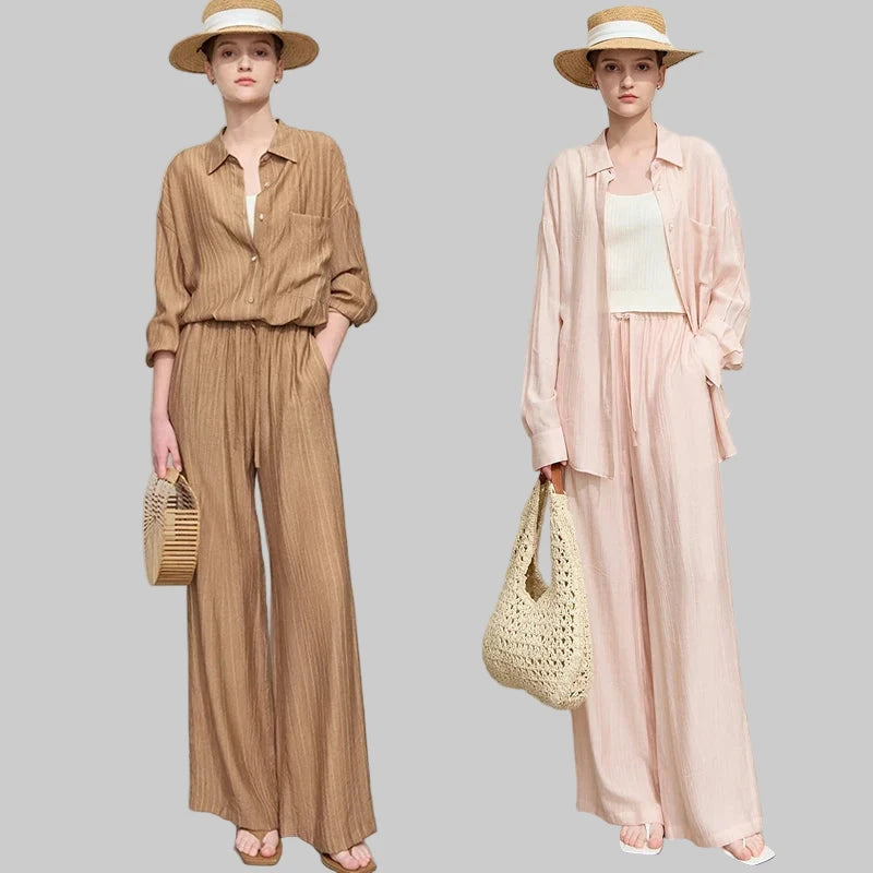 Women’s Casual Basic Shirt Long Wide Leg Pants * Sold Separately*