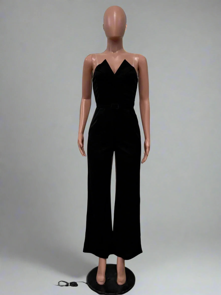 Women’s Wide Leg Strapless V-neck Sleeveless Jumpsuit