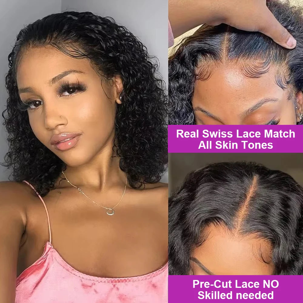 Short Bob Wig Human Hair HD Lace Frontal Deep Wave