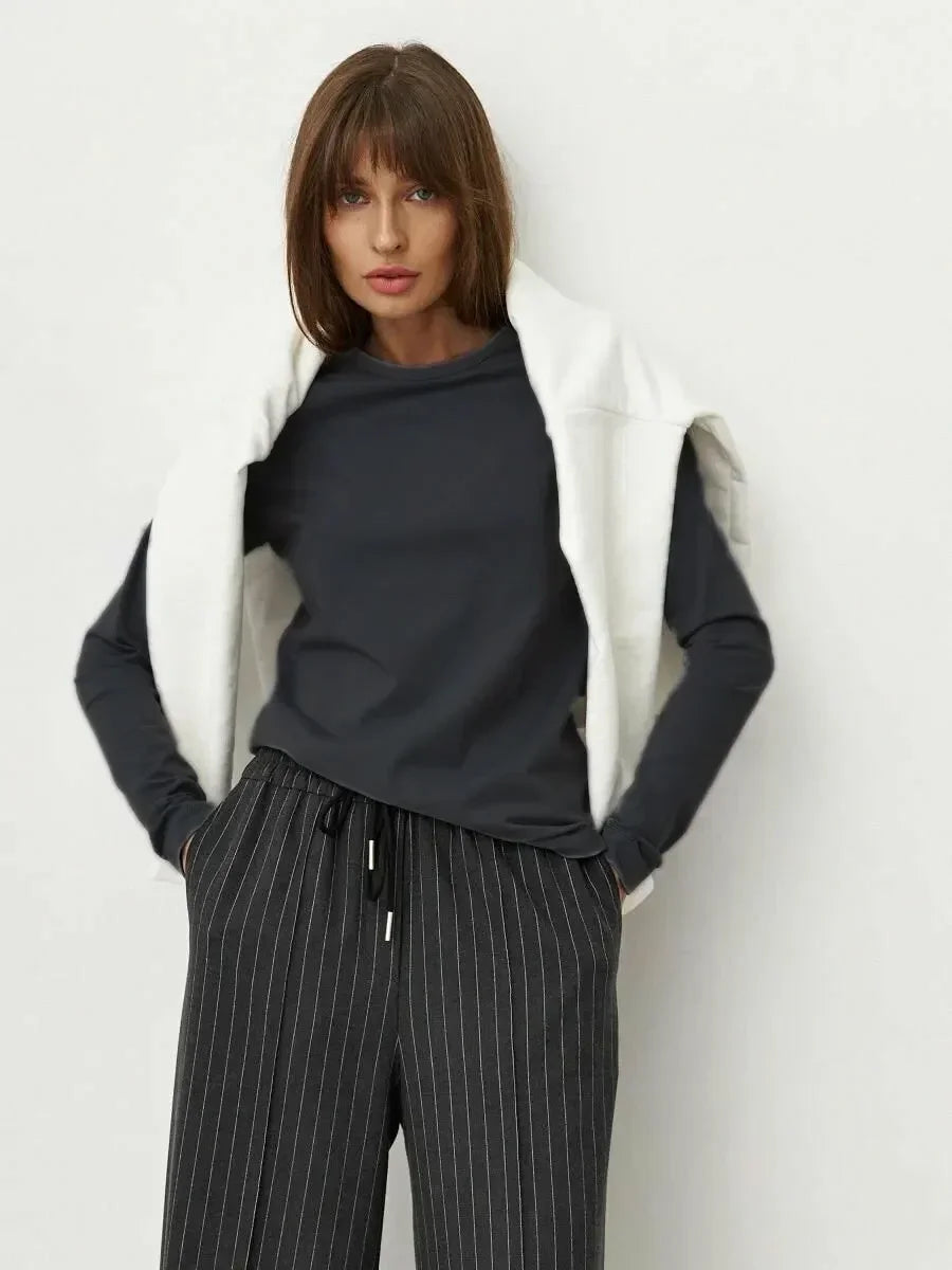 Basic Solid Long Sleeve Loose Oversized T Shirt