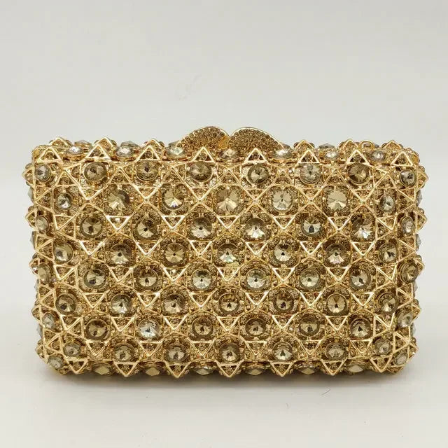 Hard Plaid Brown Crystal Clutch for Women