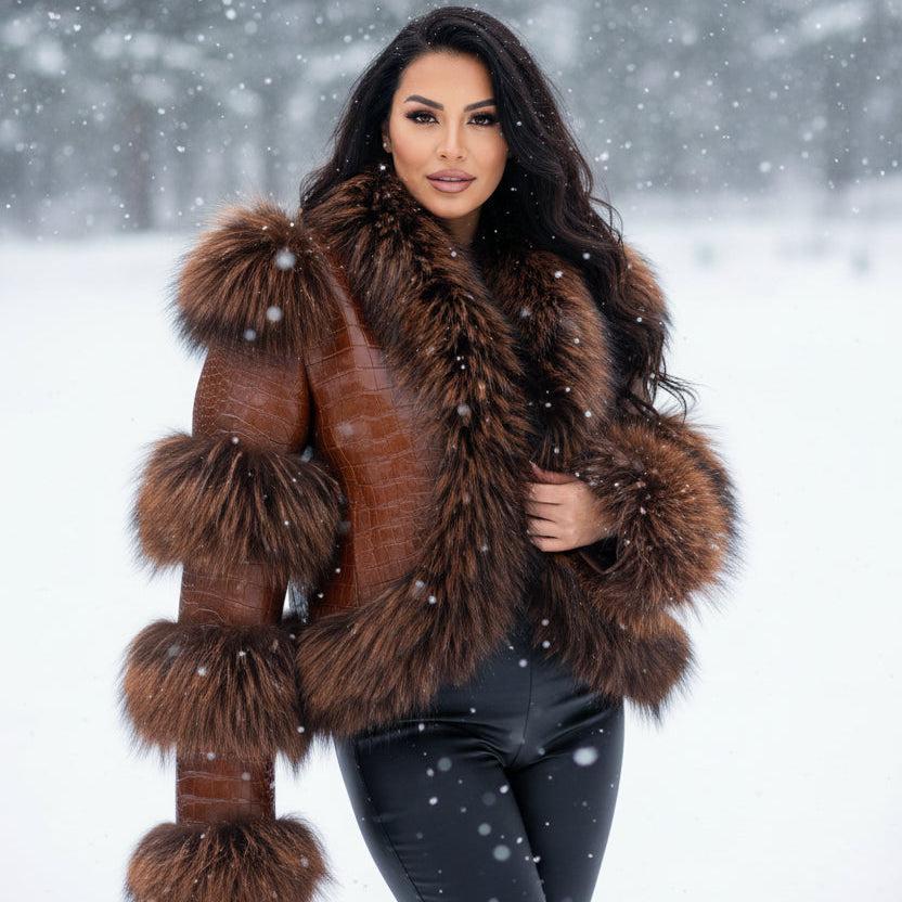 Crocodile Textured Sheepskin Leather Jacket