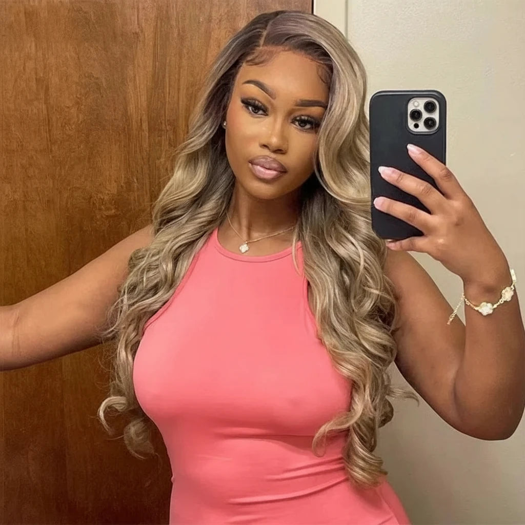 13X6 Lace Ombre Blonde Colored Pre Plucked Frontal Human Hair Wig for Women