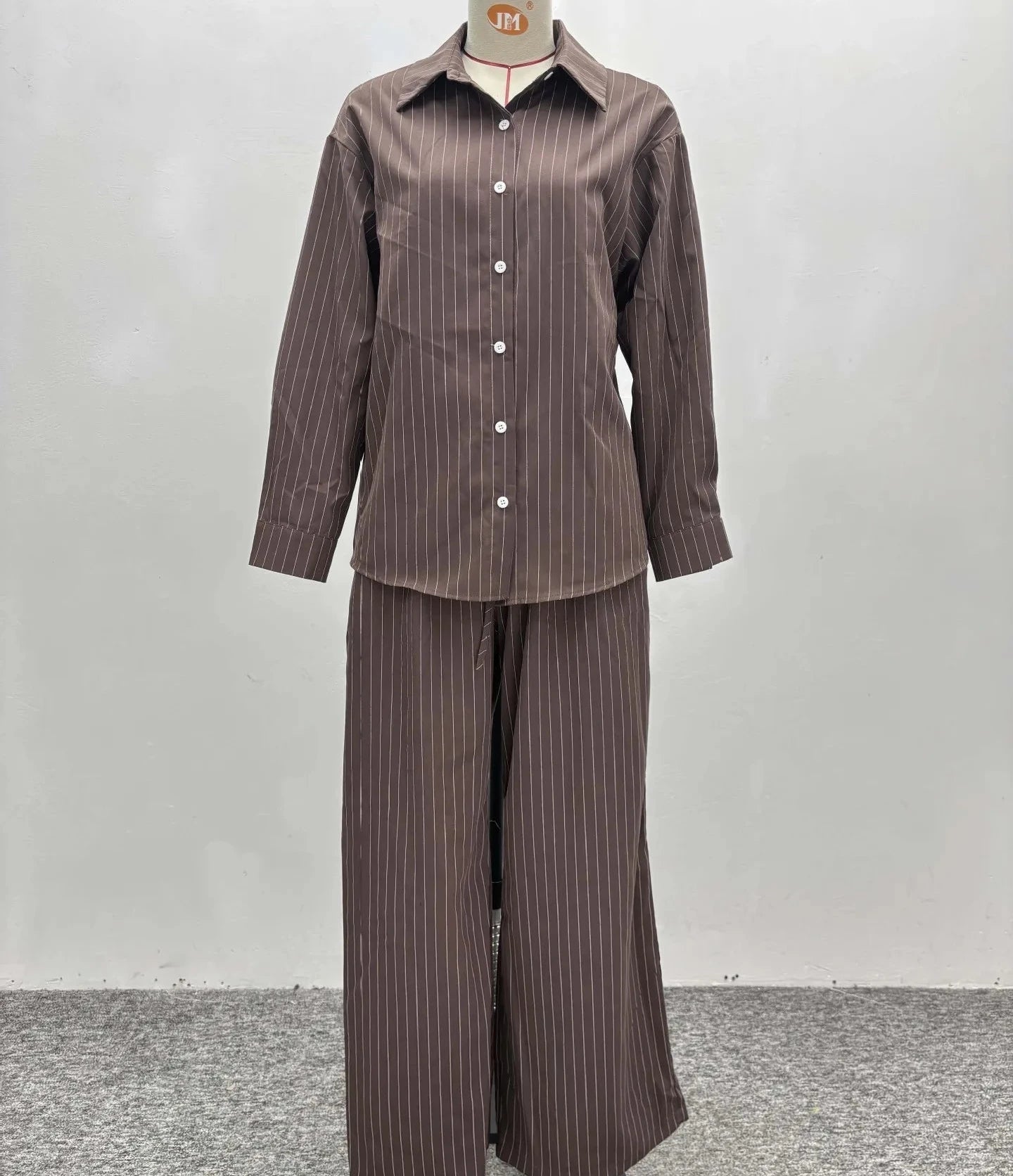 Women's Long Sleeve Striped Shirt + Wide Leg Pants Set