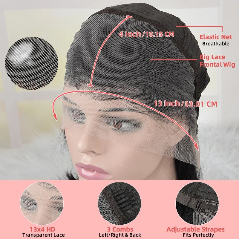 12A Short Bob Highlight Two Rolls Of Blonde Straight 180 Density 13x4 Bob Lace Frontal Human Hair Wig Wig