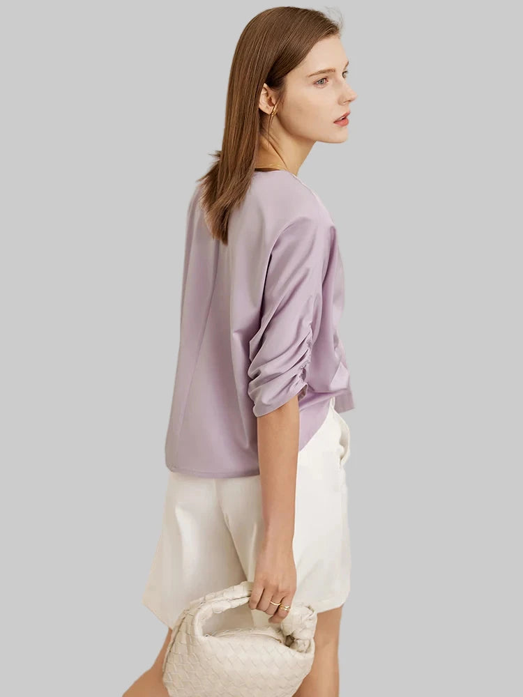 Women’s Solid Half Sleeve Loose V Neck Blouse