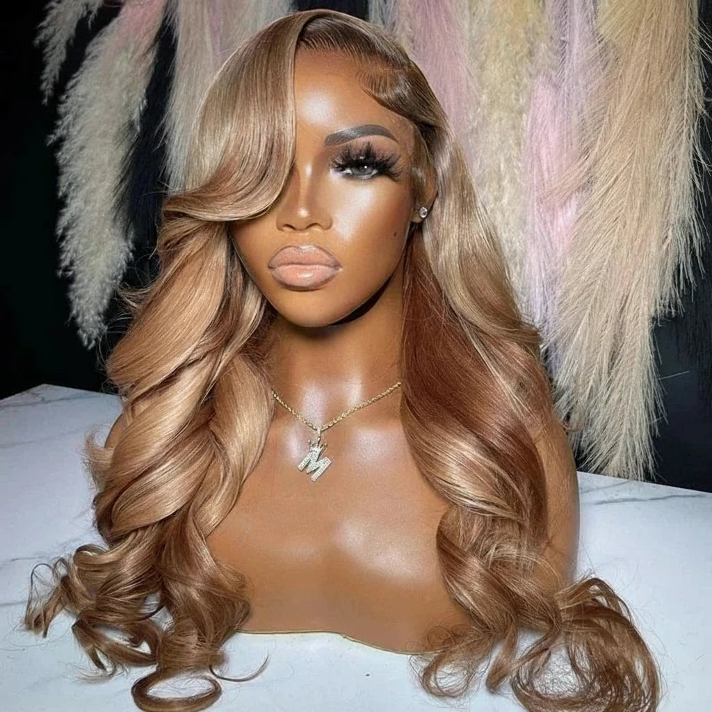 Body Wave Human Hair 5X5 Closure Honey Ash Blonde Brown 13X4 Transparent Lace Front Wig