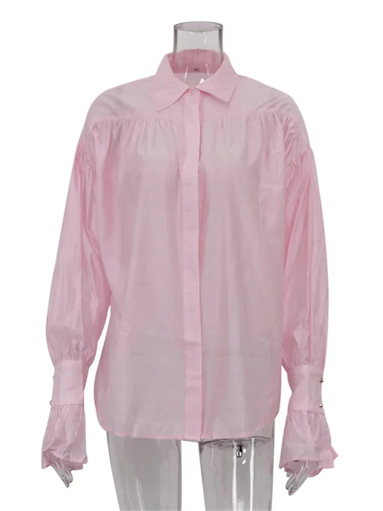 Casual Loose See-Through Long Sleeve Patchwork Blouse