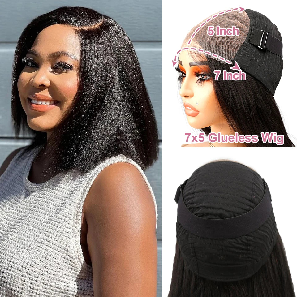 Kinky Straight Bob Lace Frontal Edges Curly Afro Yaki Wig