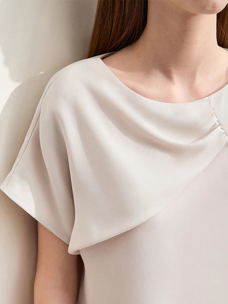 Women’s Round Neck Small Fly Sleeve Loose Basics Chiffon Blouse