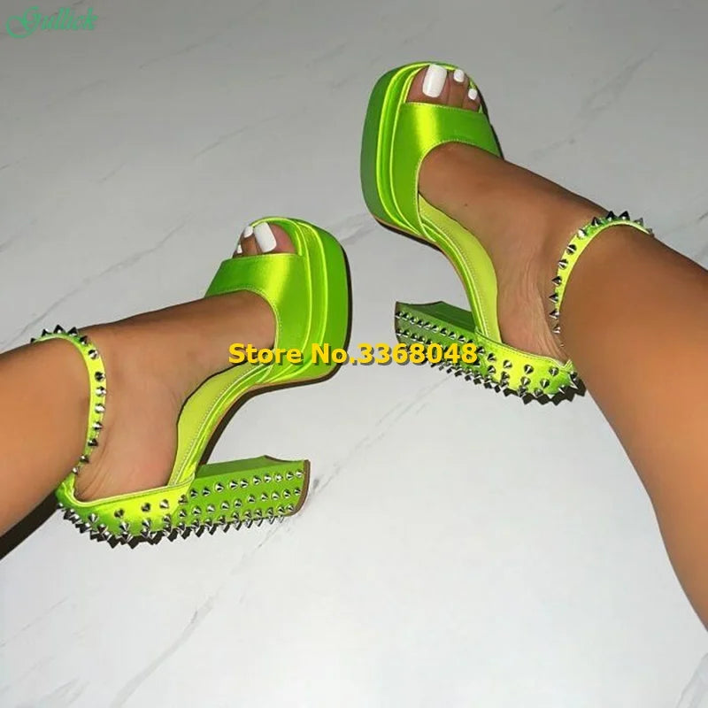 Platform Studded Block Heels Open Toe Ankle Buckle Strap Sandals