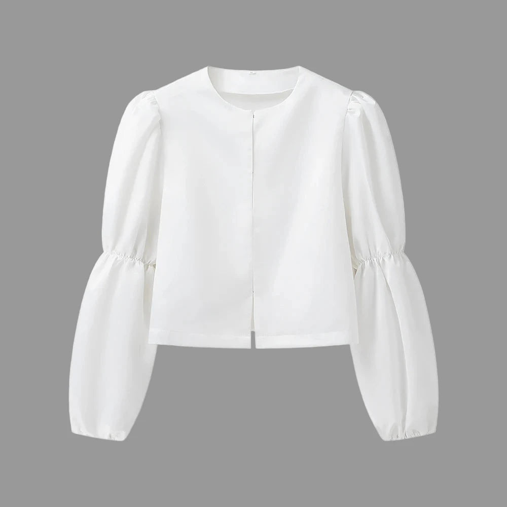 Women’s Solid Loose Minimalist O Neck Long Sleeve Spliced Zipper Blouse