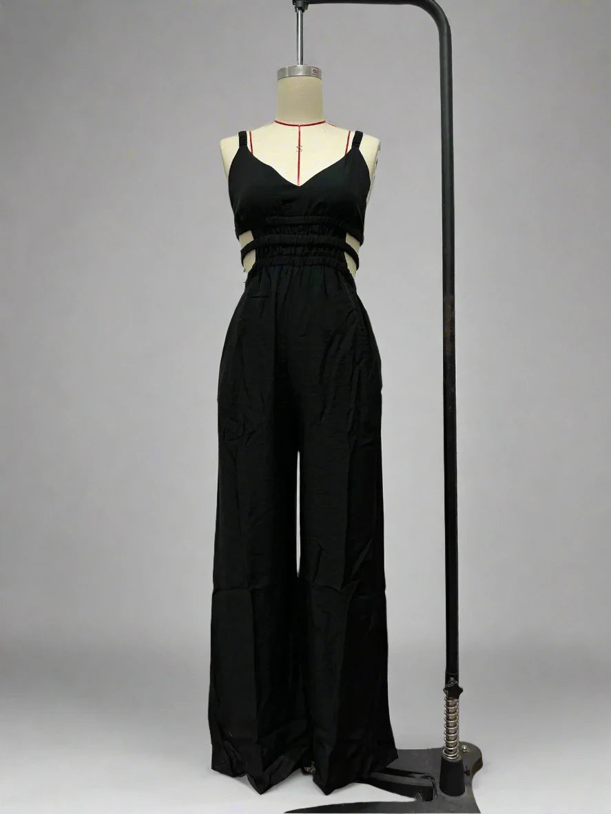 Women’s Sleeveless Strap V-neck Backless Wide Leg Long Jumpsuit
