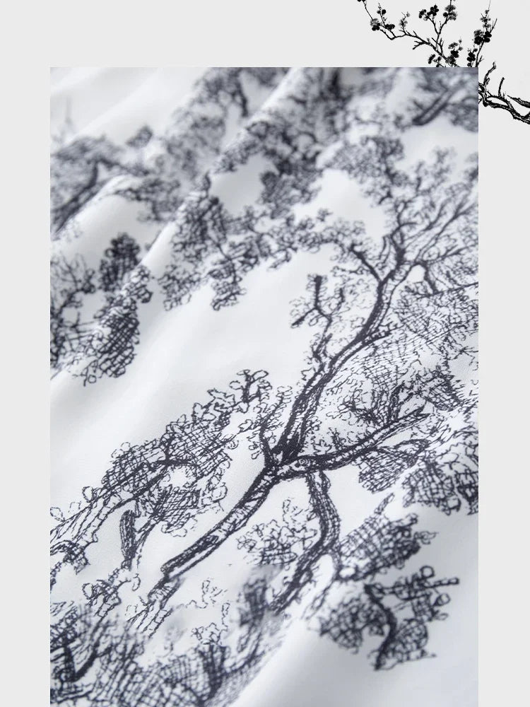 Women’s Minimalism Print Three-quarter Tied Shirts + Half-body Skirts