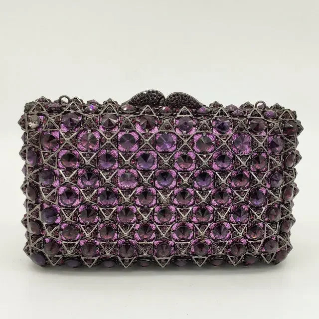Hard Plaid Brown Crystal Clutch for Women