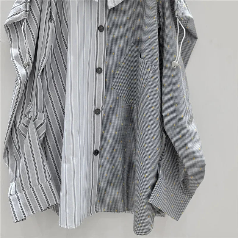 Women's Shirt Loose Patchwork 2 Piece Shoulder Blouse