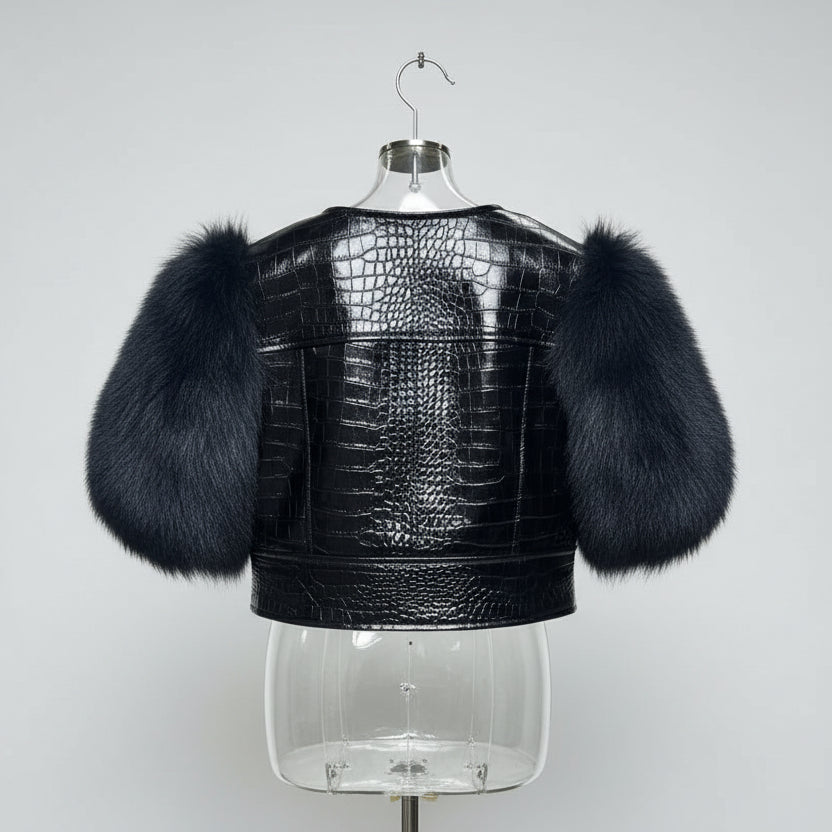 Motorcycle Crocodile Textured, Sheepskin Leather Jacket