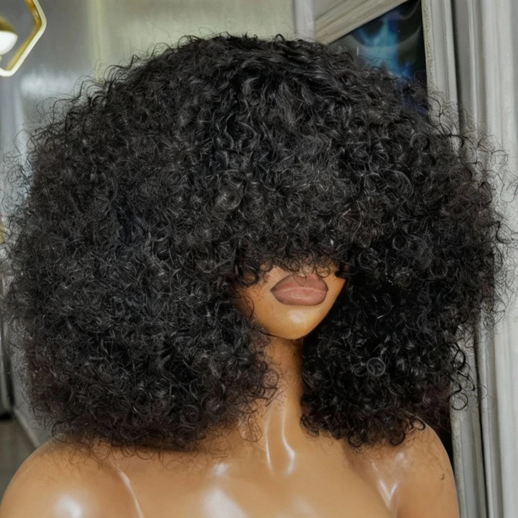 Afro Kinky Curly Glueless Lace Front Pre-plucked Human Hair Wig Ready To Go Hair For Women