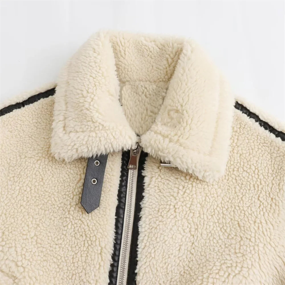 Artificial Fur Effect Motorcycle Jacket Coat