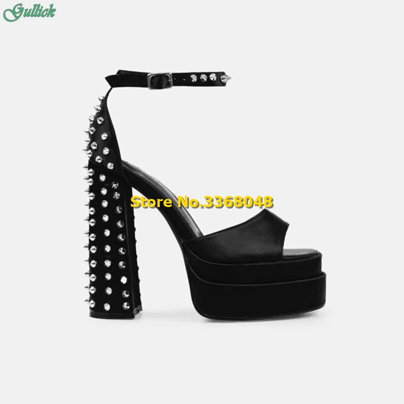 Platform Studded Block Heels Open Toe Ankle Buckle Strap Sandals