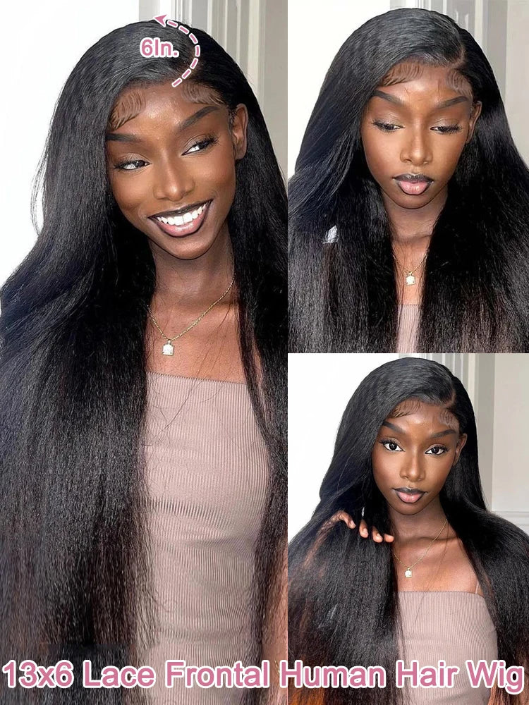 High Density Kinky Straight 360 Lace Front Human Hair Brazilian Yaki Straight 13x6 HD Wig