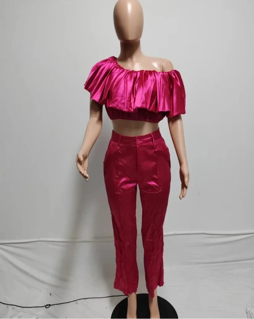 Women's Butterfly Sleeve Blouse and Wide Leg Pants Outfit