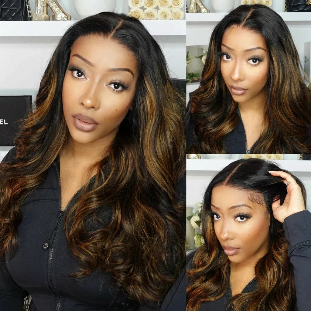 Balayage Highlight Body Wave 7x5 Human Hair Ready To Wear Go Wig