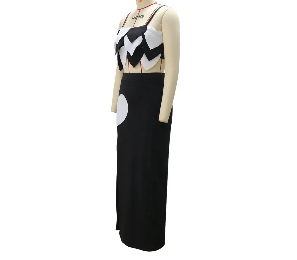 Women's Slash Neck Sweetheart Love Sleeveless Crop Top and Maxi Skirt Set