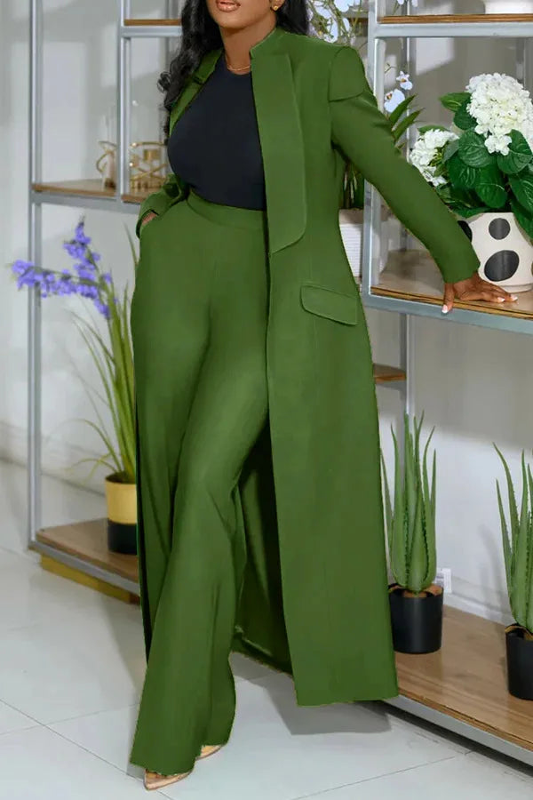 Women's Full Sleeve X-Long Blazer Coat+ Long Pant Set